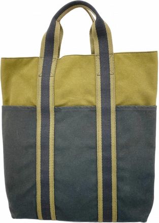 Herm&egrave;s Black Khaki Canvas Tote Bag (Pre-Owned)