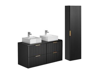 Vente-Unique Mueble de ba&ntilde;o suspendido con lavabo sobre encimera y armario - Negro - 120 cm - ZEVARA