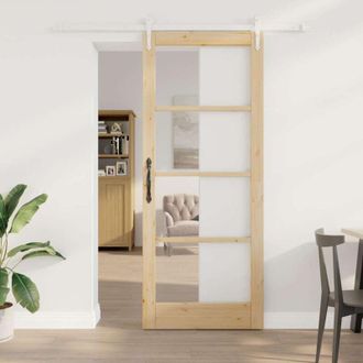 vidaXL Puerta Deslizante Manual Marr&oacute;n 86 X 211 Cm Madera Y Metal Vidaxl