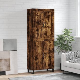 vidaXL Aparador Alto Madera Contrachapada Roble Ahumado 69,5x34x180 Cm Vidaxl