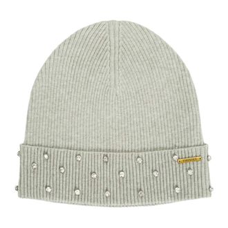 Twinset Grijze gebreide muts met juweelversieringen - Dames - Hoeden - Grijs - ONE Size - Accessoires