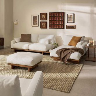 Castlery Performance Fabric 2 Seater Armless Chaise Sectional Sofa with Removable Covers and Side Table - White, Dark Brown | Mori by Castlery