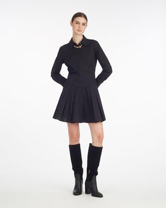 Draper James Mia Mini Dress in Stretch Cotton Poplin in Belle Meade Black at Nordstrom, Size Xx-Large