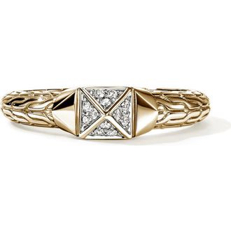 John Hardy Icon Stud Ring with Pav&eacute; Diamonds in Gold at Nordstrom, Size 6