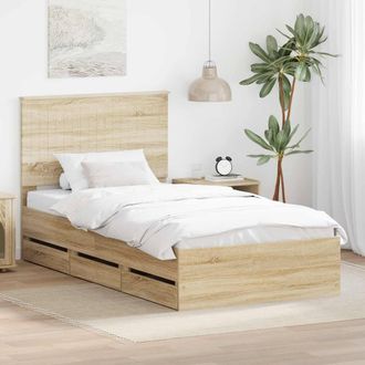 Berkfield Home Bed Frame with Drawer Sonoma Oak 100 x 200 cm Engineer Wood in Brown