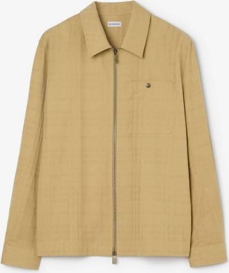 Burberry Check Cotton Woven Zip Overshirt, Size Medium