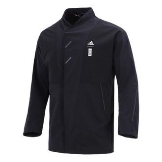 adidas Mens adidas Martial Arts Series Wj Xia Long Jkt Logo Printing Mid-Length Stand Collar Sports Jacket Black HE5121