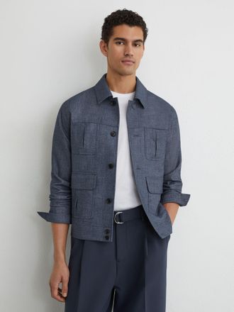 Reiss Airforce Blue Woven Four-pocket Jacket, Xxl