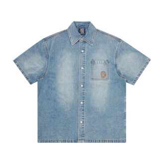 Billionaire Boys Club Denim Shirts, male, Blue, Size: XL Astro Denim Shirt with Embroidered Helmet