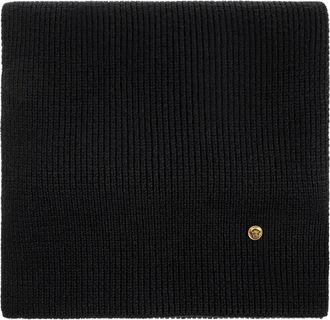 Versace Soft Wool Knit Scarf With Gold Emblem