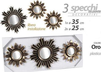 Trade Shop Trade Shop - Set 3 Specchi Parete Decorativi Oro 25/35cm Plastica Libera Installazione 823893