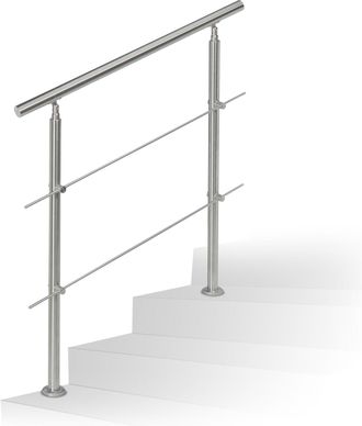 Relaxdays Relaxdays - Barandilla Escalera, Pasamanos Exterior, 1 M Largo, 2 Postes, 2 Travesa&ntilde;os, 1 Ud., Acero Inoxidable, Plateado