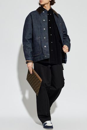 Fendi Corduroy Shirt With Pocket, Mens, Navy Blue