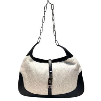 Gucci Pre-owned Shoulder Bags, female, Beige, Size: ONE SIZE Pre-owned Jackie Canvas Leather Chain Shoulder Bag