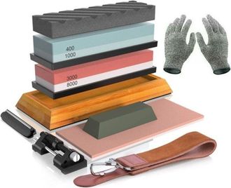 OEM Kit De Afilado Con Piedras, Juego De Afilador De Cuchillos Profesional, Piedras De Aplanar, Gu&iacute;a De &Aacute;ngulos, Cord&oacute;n De Cuero Y Guantes Resistentes A L