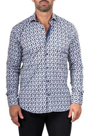 Maceoo Eins Marthy Contemporary Fit Button-Up Shirt in White/blue at Nordstrom, Size 3