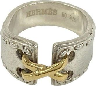 Herm&egrave;s Gold Silver Yellow Gold (18K) Silver 925 Band Ring (Pre-Owned)