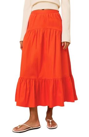 Solid & Striped The Indra Tiered Stretch Cotton Skirt in Habanero at Nordstrom, Size X-Large