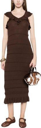Twinset Gebreide Jurken - Dames - Kleedjes - Bruin - L - Leer - Kleedjes