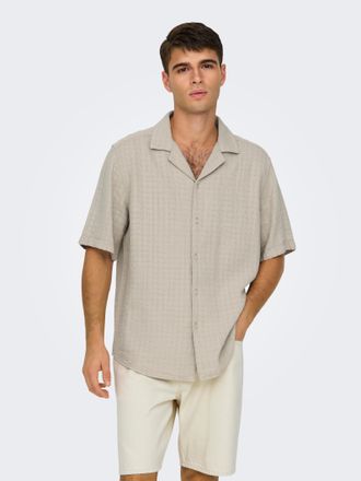 Only & Sons Kurzarmhemd ONLY & SONS ONSLATHAM RLXSS RESORT LINEN STRUC 0257, Herren, Gr. XXL, N-Gr, beige (silber lining), Web, Obermaterial: 55% Leinen, 45% Visk