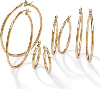 Palm Beach Jewelry 4-Pair Set Gold-Plated Sterling Silver Polished Hoop Earrings