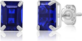 MAX + STONE 14k White Gold Solitaire Emerald-Cut Gemstone Stud Earrings (7x5mm)