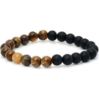 Steeltime Tigers Eye Stretch Bracelet in Black at Nordstrom Rack