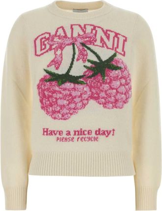 Ganni Pink Graphic Crew Neck Sweatshirt
