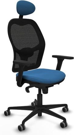 Piqueras y Crespo Piqueras Y Crespo - Jorquera Sincro Malla Negra Similpiel Azul Claro Brazos 3d Base Nailon Cabecero Fijo Ruedas 65mm Engomada