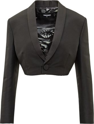 Dsquared2 Cropped Blazer met Inner Print - Dames - Blazers - Zwart - M - Wol - Jassen
