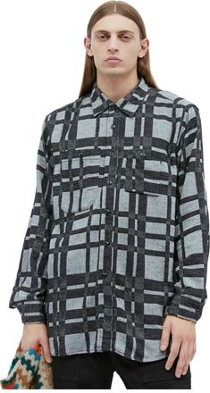 Engineered Garments Geruite Katoenblend Werkoverhemd - Heren - Casual Overhemden - Grijs - S - Katoen - Overhemden