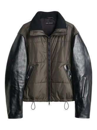 Our Legacy leather-sleeve quilted jacket - Grey