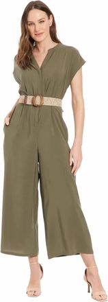 London Times Kassia V-Neck Jumpsuit In Olive / Leaf It To Me