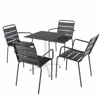 Oviala Mesa reclinable laminada negra de 60x60 cm y 4 sillas de metal gris