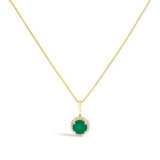 House of Brilliance 10K Gold Gemstone and 1/10 Cttw Diamond Accent Halo Pendant Necklace in Yellow | Green Emerald at Nordstrom