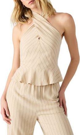 Steve Madden Kosta Pinstripe Cross Neck Top in Oatmeal at Nordstrom Rack, Size X-Large