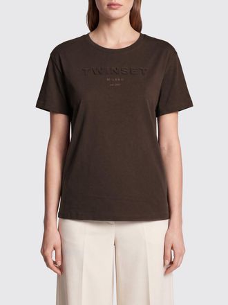 Twinset T-shirt in cotone con logo ricamato e spalle cadute