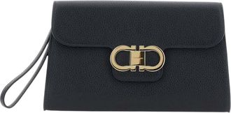 Ferragamo Black Double Gancini Medium Clutch