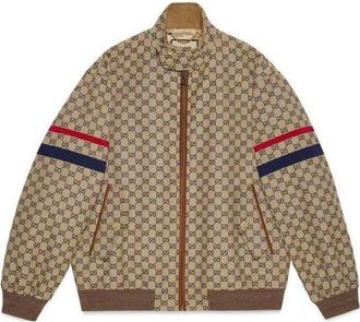 Gucci GG Cotton Canvas Zip Jacket Beige Blue 742835-Z8BJJ-9120
