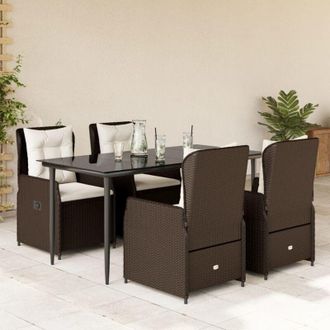 vidaXL Set Comedor De Jard&iacute;n 5 Piezas Y Cojines Rat&aacute;n Sint&eacute;tico Marr&oacute;n Vidaxl