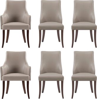 Manhattan Comfort 6Pc Connie Leatherette & Velvet Dining Chair & Arm Chair Set