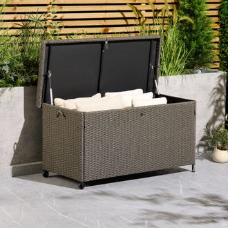 VonHaus Rattan Effect with Lockable Lid Garden Cushion Storage Box in Grey | Size: 1 Pack