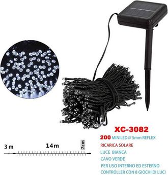 Trade Shop Trade Shop - Catena Luminosa Natale 200led Con Ricarica Di Energia Solar Luce Bianca Xc-3082