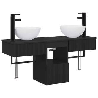 vidaXL Set Di Mobili Per Il Bagno 3 Pz Nero Legno Ingegnerizzato Vidaxl