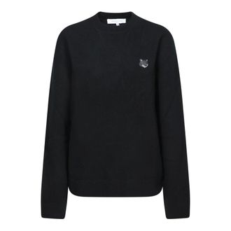 Maison Kitsun&eacute; Black Sweatshirt with Iconic Fox Logo - male - Maison Kitsun&eacute; - Round-neck Knitwear - Black - S - Knitwear