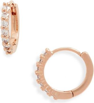Nordstrom Crystal Huggie Hoop Earrings in Clear- Rose Gold at Nordstrom