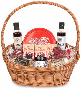 OEM Gran Cesta De Regalo En Forma De Coraz&oacute;n Con Galletas, T&eacute;, Siropes Y Bombones