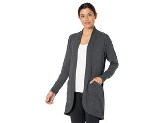 L.L.Bean SoftFlex Long Open Cardigan Womens Clothing Midnight Black Heather : LG, Spandex/Polyester/Modal