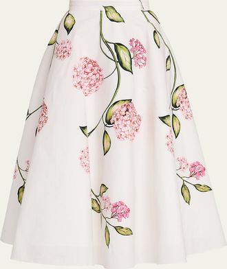 Oscar De La Renta Porcelain Flower Cotton Poplin Midi Skirt