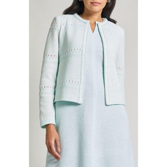 Misook Modern Fit Knit Jacket in Aquatic/White at Nordstrom, Size Xx-Small